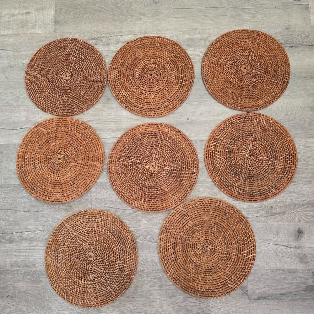 Set Of 8 Handmade Round Wicker Placemat charger table Natural Brown 16" Diameter